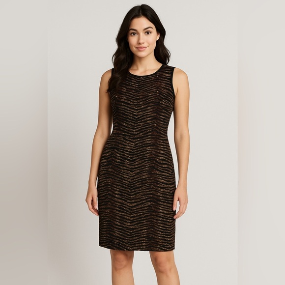 2198- MICHAEL Michael Kors Sleeveless Sheath Print Pencil Stretch Dress Size 12 - Picture 1 of 8